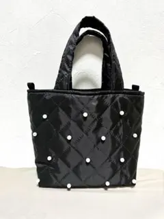 ハンドメイド パール キルティングトートバック ショルダーバッグ