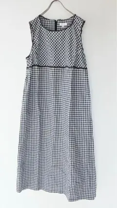 USED 古着 モノトーン チェック レース パイピング ロング ワンピース