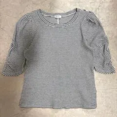 ローリーズファーム パフスリーブボーダーカットソー 五分袖（F）コットン混