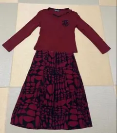 赤 長袖 トップス スカートセットアップ M ウール製 セットアップ