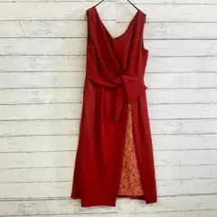 【kaene】レース切替デザインワンピース 赤 Fサイズ