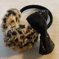 耳あて　イヤーマフラー　フリーサイズ 豹柄　ヒョウ柄　アニマル リボン付き