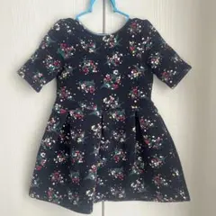 プチバトー 花柄半袖ワンピース 116cm ネイビー
