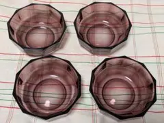 昭和レトロ　曽我ガラス　パープル　ガラスボウル　4個セットのサムネイル