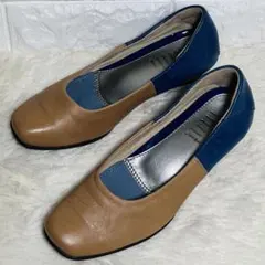 【美品】fitfit スクエアトゥ バイカラー レザーパンプス 24cm