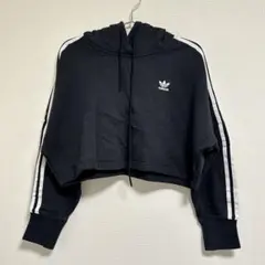 【adidas 美品】アディダス スウェットパーカー クロップド丈 ブラック