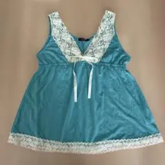 Distinque ターコイズ レース付きキャミソール M