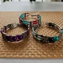 ターコイズ調ビーズ ブレスレット 3点セット