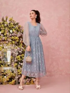 SHEIN ダスティブルー レース パーティードレス
