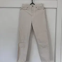 ユニクロ　ハイウエストデニムパンツ 24 ズボン/足長/古着/ホワイト/春
