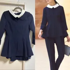 ほぼ未使用　ルイルエブティック　2WAYパール付け襟タックフレアトップス