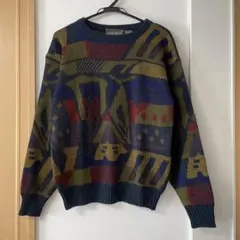 【古着】【ヴィンテージ】幾何学模様 ニットセーター メンズ
