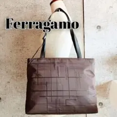 良品 フェラガモ ナイロン 柄 トート ショルダーバッグ 鞄 レディース メンズ