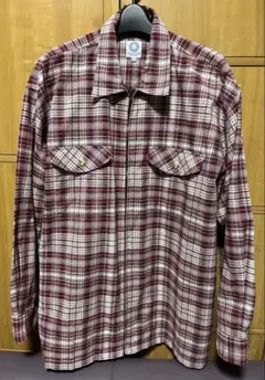【綿100%/3L】ジップアップ ネルシャツ ボルドー チェック柄 羽織り 希少