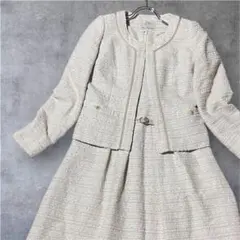 ✨極美品✨クリアインプレッションツイードワンピーススーツ　アイボリー系　1（S）