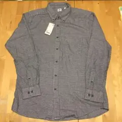 ユニクロ　フランネル　長袖　チェックシャツ　千鳥格子　XL ダークグレー