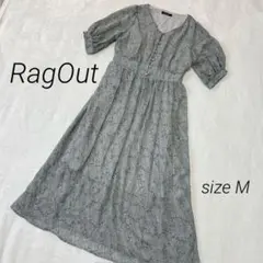 ラグアウト 花柄 ロングワンピース M 5分袖 総柄 ウエストギャザー 秋コーデ
