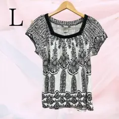 REQUIREMENTS ボヘミアン風白黒プリントチュニック Lサイズ