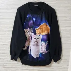 【L】トレーナー スウェット ラグラン アニマル 猫