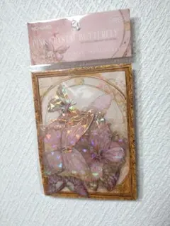 ピンク 蝶 シール ステッカー 綺麗 コラージュ ステンドグラス ハンドメイド