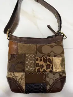 COACH パッチワーク ショルダーバッグ ブラウン系