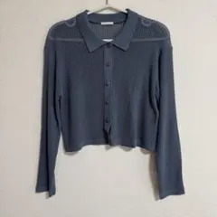 ダークブルー カーディガン Sサイズ 襟付き