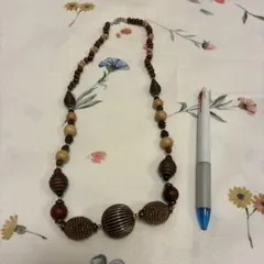 木製ビーズ ネックレス ブラウン系 約50cm