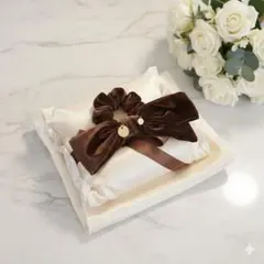 ★新品☆大人可愛い ベロアリボン風シュシュ 上品 ブラウン調整可