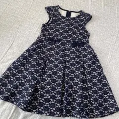 美品　エニィファム　120 ワンピース　レース　ネイビー　リボン