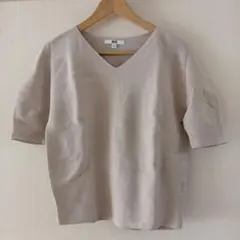 ユニクロ レディース Ｖネック 半袖ニット ベージュ Ｍサイズ