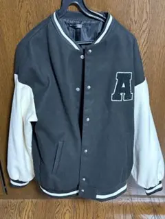 スタジャン ブラック/ホワイト A刺繍　シーイン