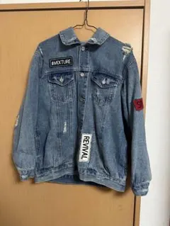 新品タグ付き パッチワークデニムジャケット 背中ターコイズブルー 