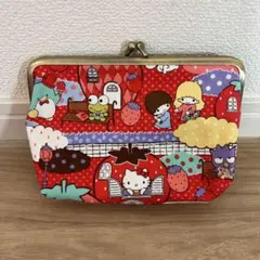 新品未使用　レトロ生地　Sanrio キャラクターズ 大きめ　がま口ポーチのサムネイル
