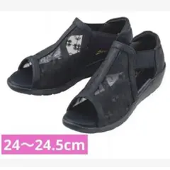 レディースサンダル ブラック　黒　 24.0〜24.5 レース　オープントゥ