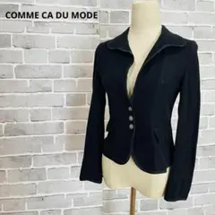 コムサデモード【9】黒　ニットジャケットテーラー　ショート丈　ノーカラーB091