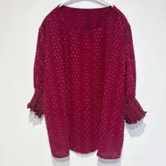 シーイン ドット ブラウス クルーネック シャーリング袖 1XL ワインレッドのサムネイル