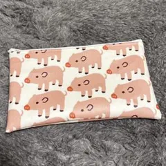 ハンドメイド☆ファスナーポーチ☆ぶたさん ピンク①アニマル柄　ピッグ　ラミネートのサムネイル