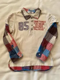 長袖カットソー クリーム色 チェック柄　110㎝