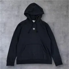 【美品】adidas アディダス パーカー トレフォイル 刺繍 センターロゴ 黒