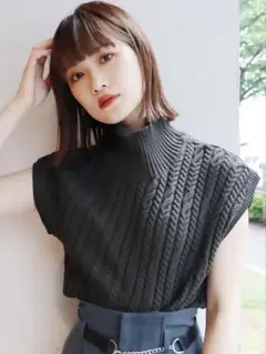 MURUA チェーンケーブルニットタンク グレー ベスト ハイネック