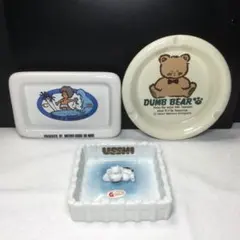 昭和レトロ　灰皿　陶器　3個セット　サーフィン　ベアー　牛　マザーグースの森他のサムネイル