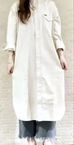 【SHIPS別注】Wrangler: ノーカラーデニムシャツワンピース　お値下げ