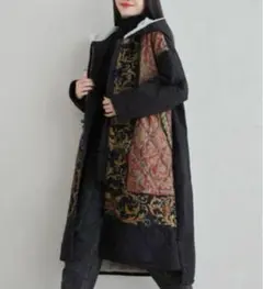 4280 一点モノ　キルティングコート　裏起毛　ボア　総柄　アウター　ロング丈