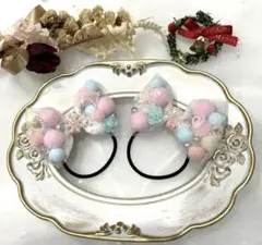 No.575♡ポンポンリボン♡ヘアゴム♡ハンドメイド♡