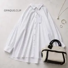新品✨オペークドットクリップ パールボタン Aラインシャツ チュニック　ホワイトのサムネイル