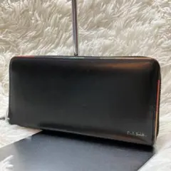 極美品 ポールスミス 長財布 マルチストライプ ラウンドジップ レザー ブラック