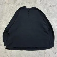 SCHMIDT サーマル ヘンリーネック カットソー L ブラック 無地 古着