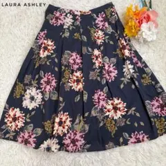 ローラアシュレイ　花柄　スカート　ボックスタック　タックフレア　Aライン　M