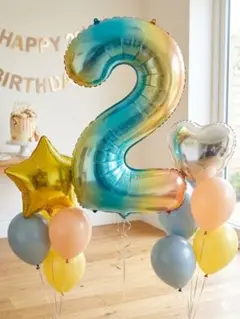 【新品・未使用】2歳 誕生日 バルーン セット虹色 ナンバー 飾り付け