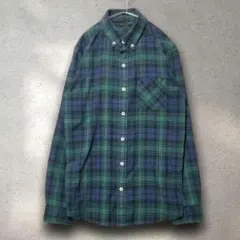 【チャオパニック】（M）ネイビー×グリーン チェック 長袖シャツ 定番カジュアル